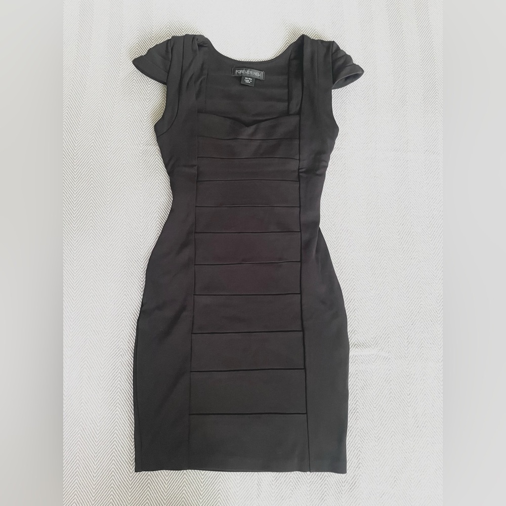 Black Pleated Mini Dress with Cowl Neck